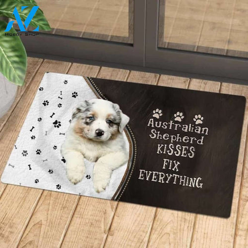 Australian Shepherd 3 Doormat, Kisses Fix Everything Doormat, Dog Welcome Mat, Funny Welcome Mats for Dogs Lovers