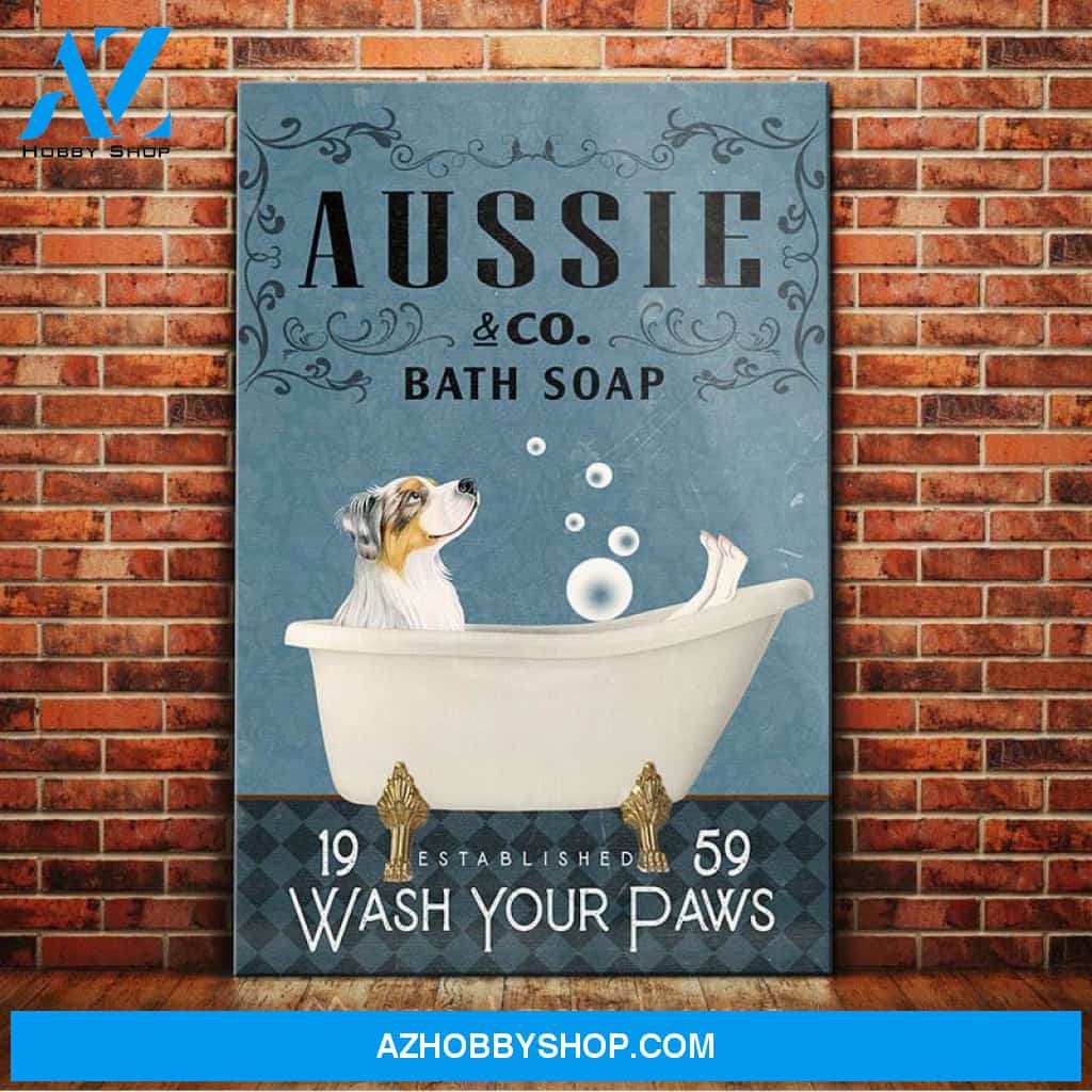 Australian Shepherd Dog Bath Soap Canvas Wall Art, Wall Decor Visual Art