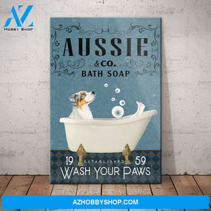 Australian Shepherd Dog Bath Soap Canvas Wall Art, Wall Decor Visual Art