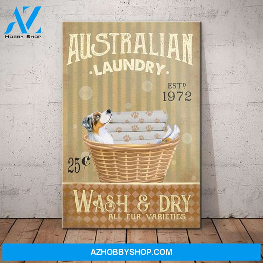 Australian Shepherd Dog Laundry Canvas Wall Art, Wall Decor Visual Art