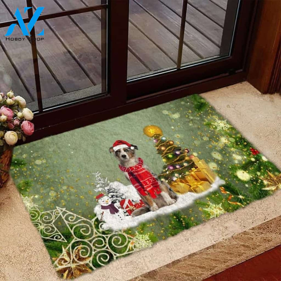 Australian Shepherd Merry Christmas Doormat