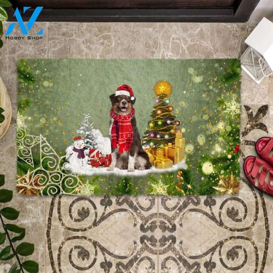 Australian Shepherd Merry Christmas Doormat