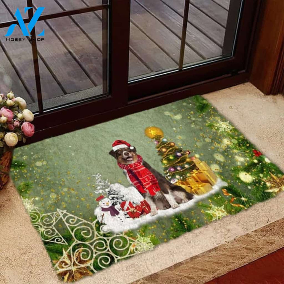 Australian Shepherd Merry Christmas Doormat