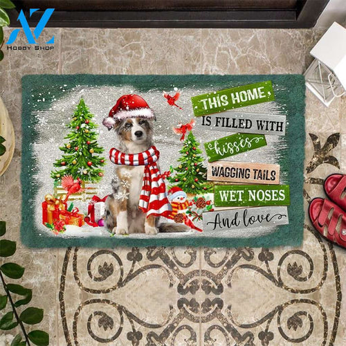 Australian Shepherd This Home Is Filled With Kisses Christmas Dog Doormat