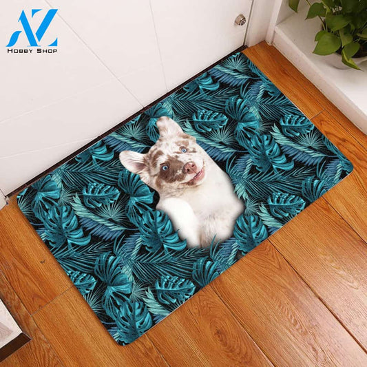 Australian Shepherd Tropical Leaves HT13815 - Door Mat | Welcome Mat | House Warming Gift