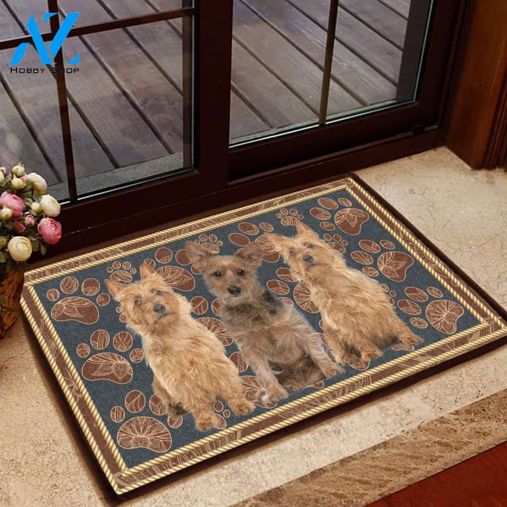 Australian Terrier Flower Paw - Dog Doormat Welcome Mat House Warming Gift Home Decor Gift for Dog Lovers Funny Doormat Gift Idea
