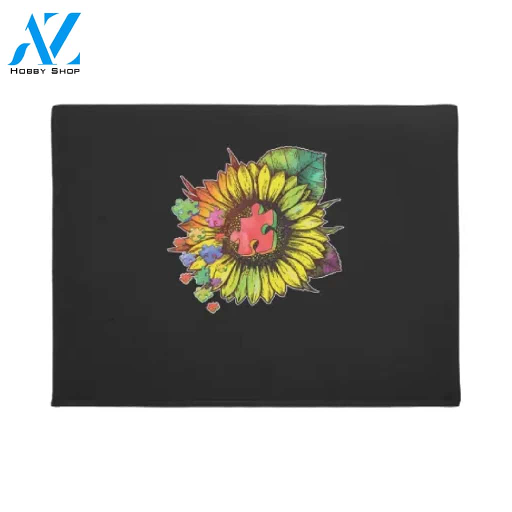 Autism Awarene Sunflower Puzzle Pieces Cute Doormat Welcome Mat House Warming Gift Home Decor Funny Doormat Gift Idea