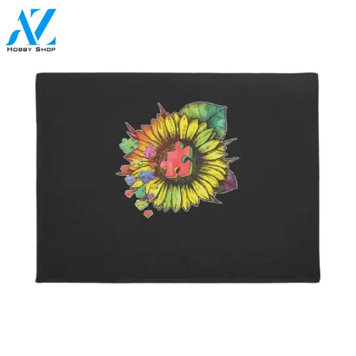 Autism Awarene Sunflower Puzzle Pieces Cute Doormat Welcome Mat House Warming Gift Home Decor Funny Doormat Gift Idea