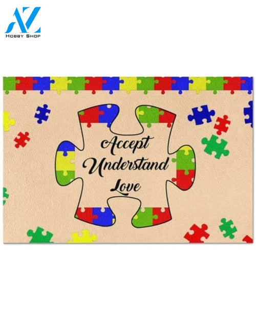 Autism Awareness Accept Understand Love Puzzles Doormat Welcome Mat House Warming Gift Home Decor Funny Doormat Gift Idea