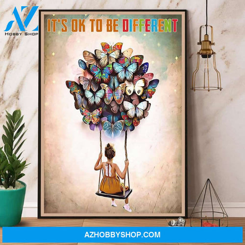 Autism Awareness Butterfly It’S Ok To Be Different Canvas And Poster, Wall Decor Visual Art
