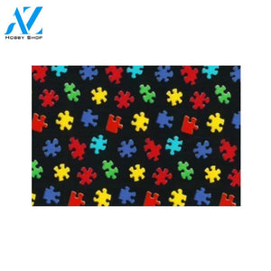 Autism Awareness - Colorful Rainbow Puzzle Black Doormat Welcome Mat House Warming Gift Home Decor Funny Doormat Gift Idea