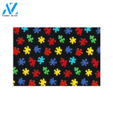 Autism Awareness - Colorful Rainbow Puzzle Black Doormat Welcome Mat House Warming Gift Home Decor Funny Doormat Gift Idea