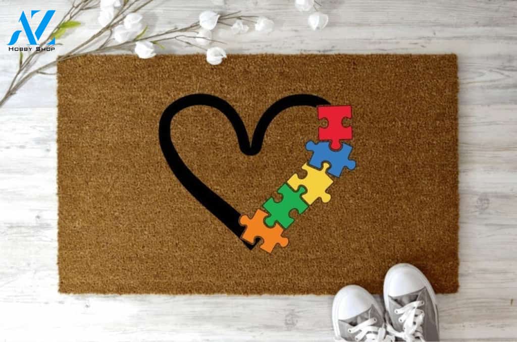 Autism Awareness - Autism Heart Indoor and Outdoor Doormat Warm House Gift Welcome Mat Gift for Friend Family
