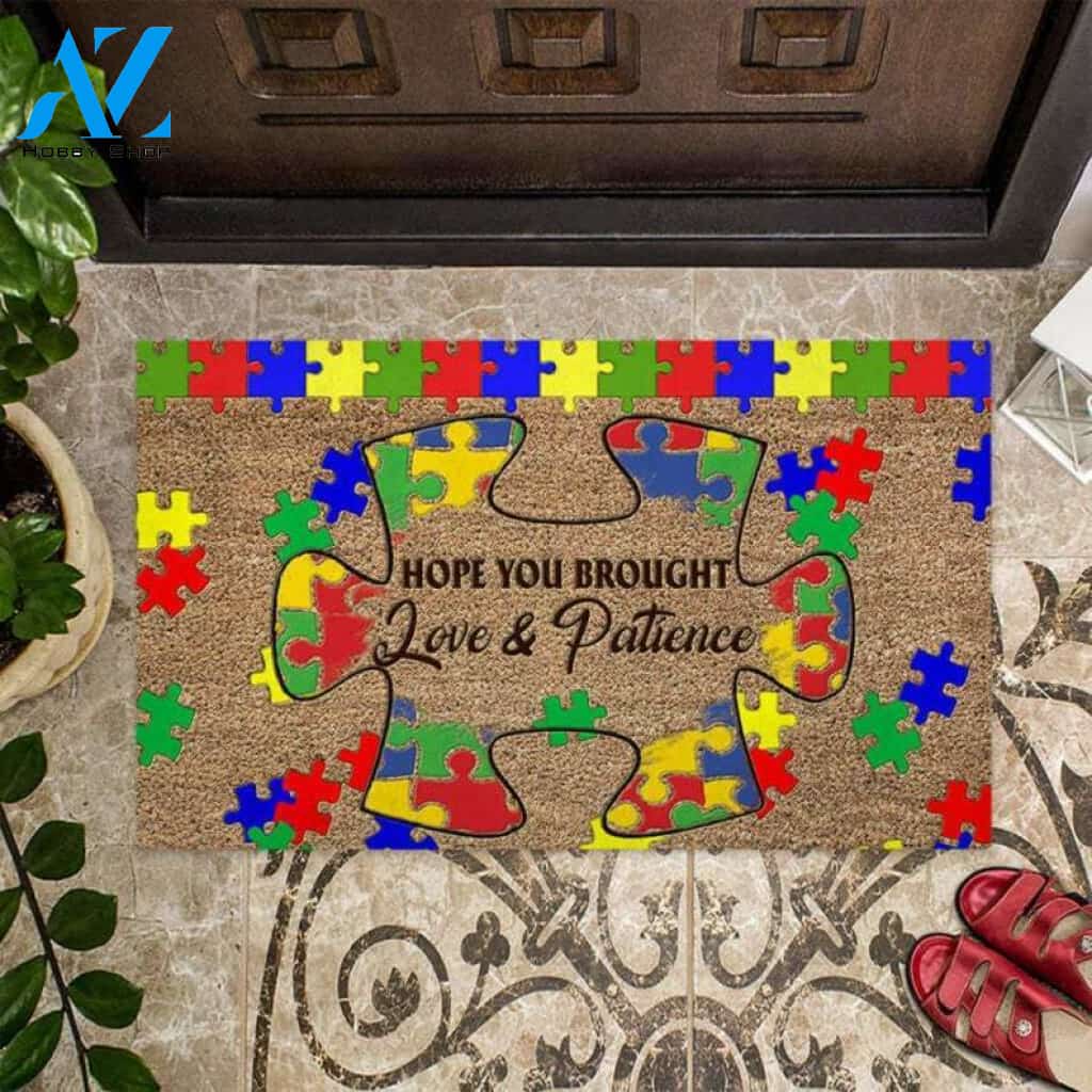Autism Awareness Coir - Hope You Brought Love And Patience Doormat Welcome Mat House Warming Gift Home Decor Funny Doormat Gift Idea