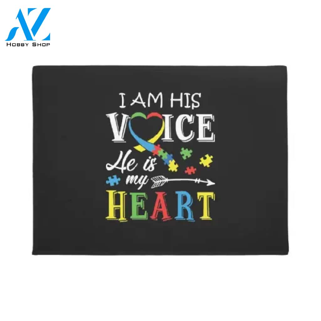 Autism Awareness - I'm His Voice He Is My Heart Doormat Welcome Mat House Warming Gift Home Decor Funny Doormat Gift Idea