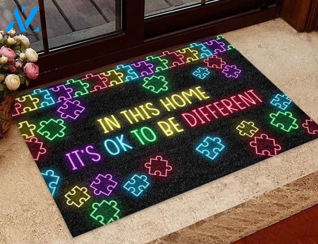 Autism Awareness In This Home's Ok To Be Different Autism Awareness Doormat Quotes Doormat Welcome Mat House Warming Gift Home Decor Funny Doormat Gift Idea