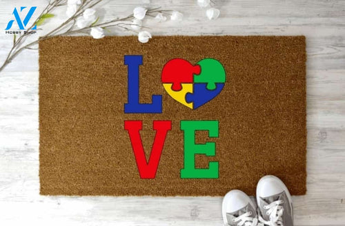 Autism Awareness - Love Indoor and Outdoor Doormat Warm House Gift Welcome Mat Gift for Friend Family