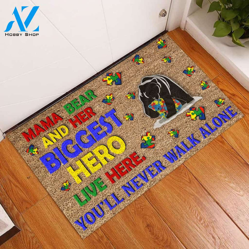 Personalized Name Family House Autism Awareness Mama Bear Papa Bear Doormat For Autism Awareness Doormat Welcome Mat House Warming Gift Home Decor Gift For Bear Lovers Funny Doormat Gift Idea