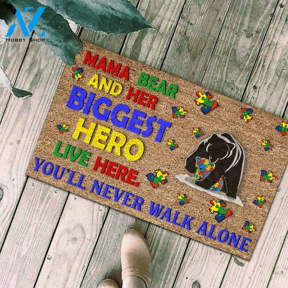 Autism Awareness Mama Bear Papa Bear Indoor And Outdoor Doormat Warm House Gift Welcome Mat Gift For Friend Family