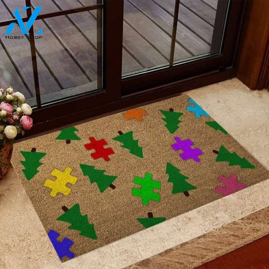 Autism Awareness - Merry Christmas Indoor and Outdoor Doormat Warm House Gift Welcome Mat Gift for Friend Family