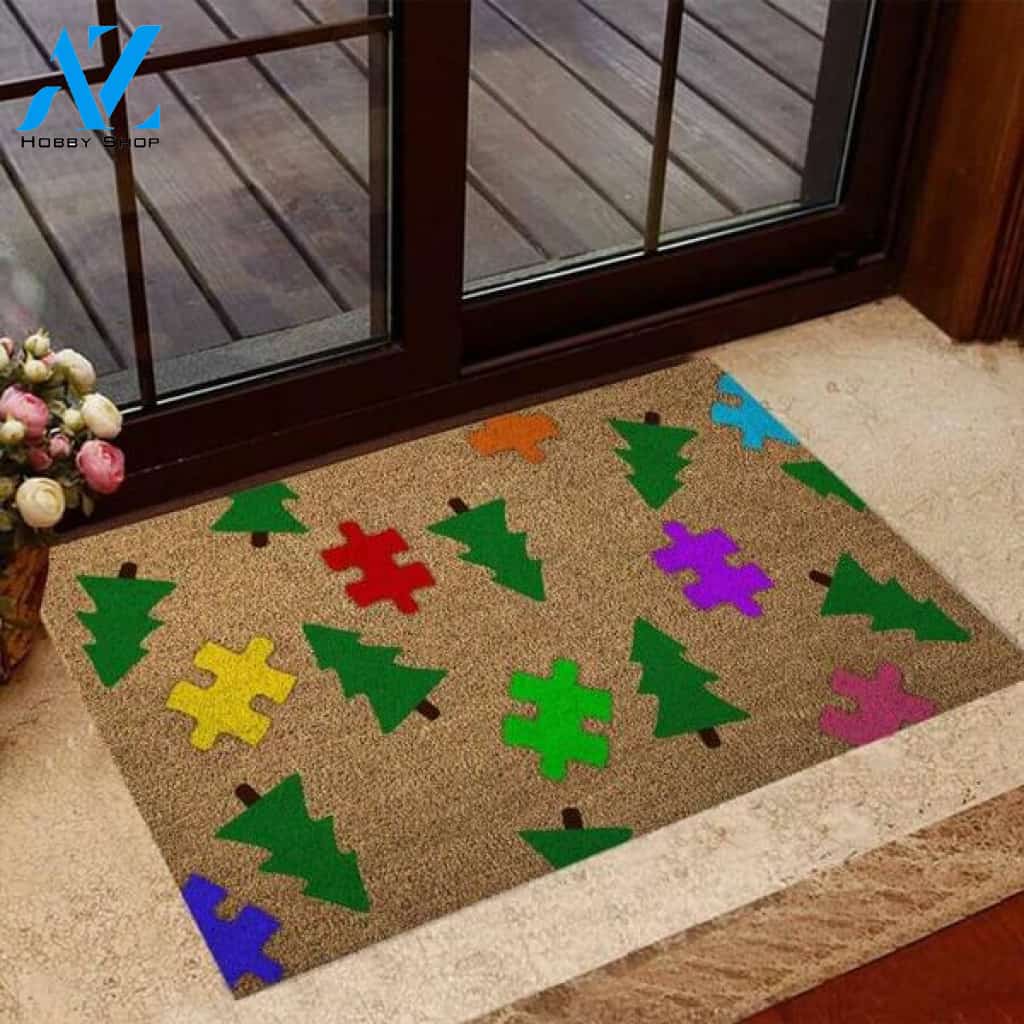 Autism Awareness - Merry Christmas Indoor and Outdoor Doormat Warm House Gift Welcome Mat Gift for Friend Family