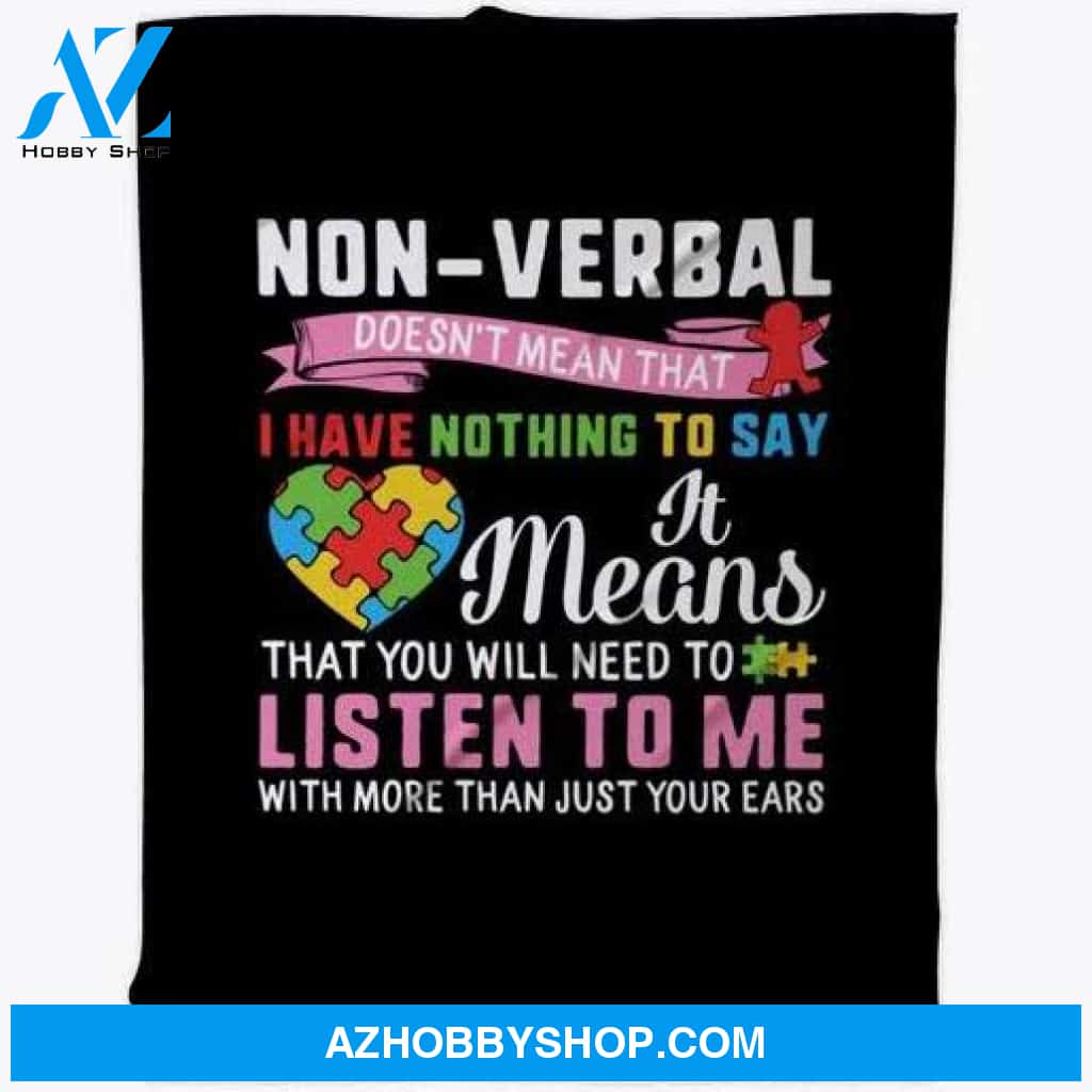 Autism Awareness Non Verbal Nothing To Blankets - Black - Design By UNICORN WITH STYLE LTD - Spring
