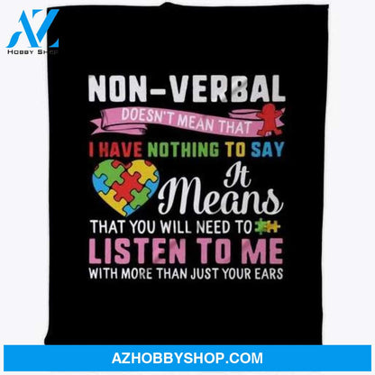 Autism Awareness Non Verbal Nothing To Blankets - Black - Design By UNICORN WITH STYLE LTD - Spring