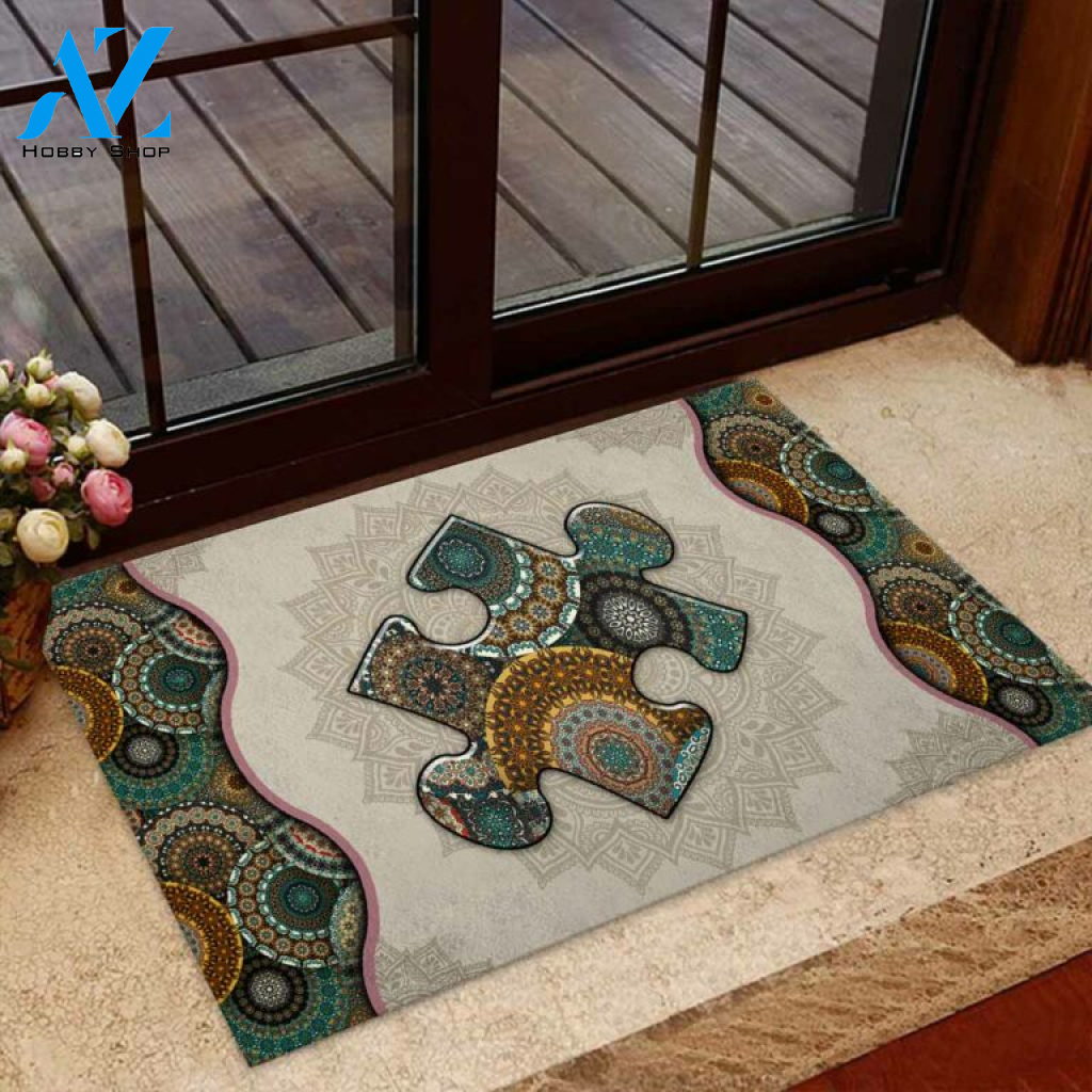 Autism Awareness Puzzle Piece Mandala Doormat | Welcome Mat | House Warming Gift