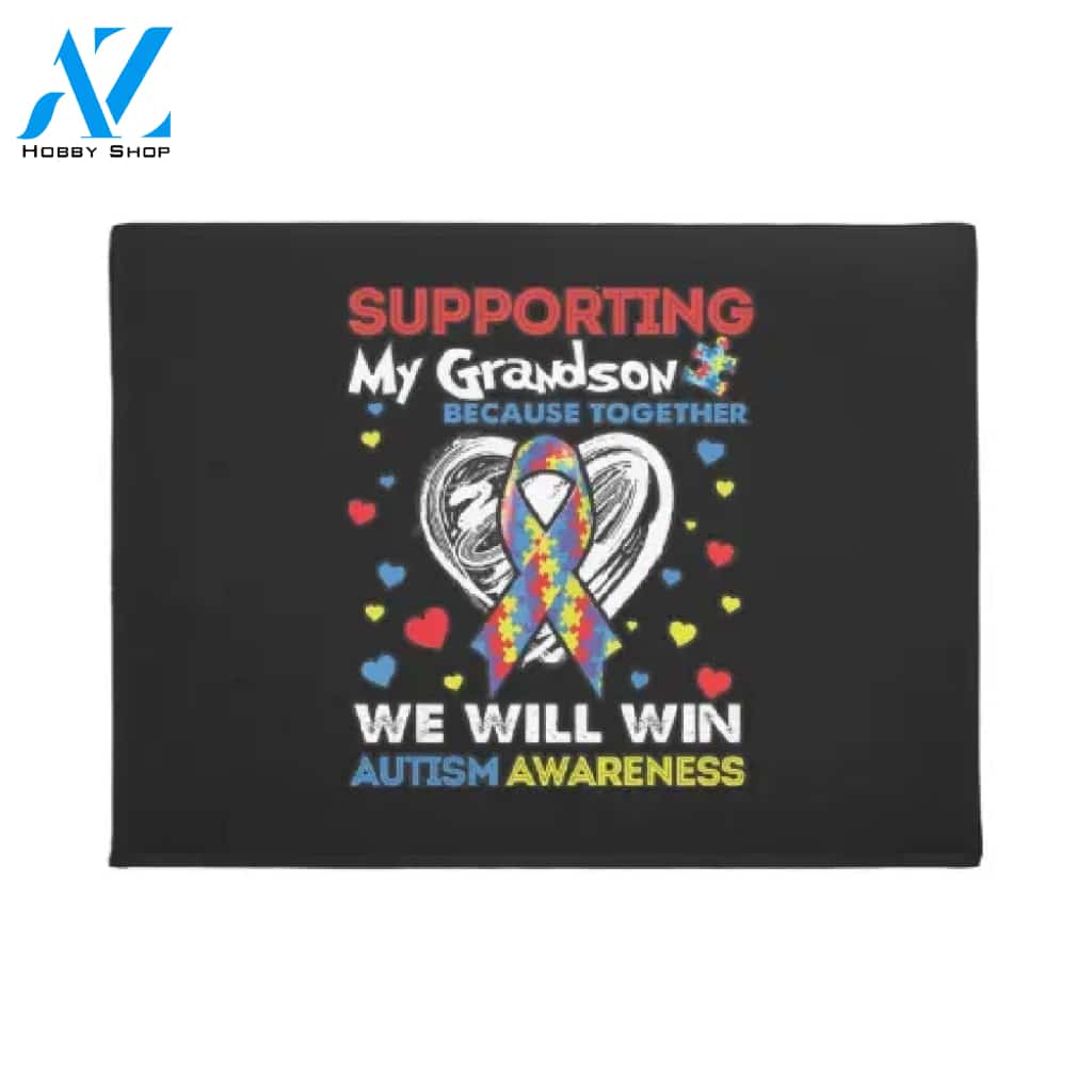 Autism Awareness - Supporting My Grandson Doormat Welcome Mat House Warming Gift Home Decor Funny Doormat Gift Idea
