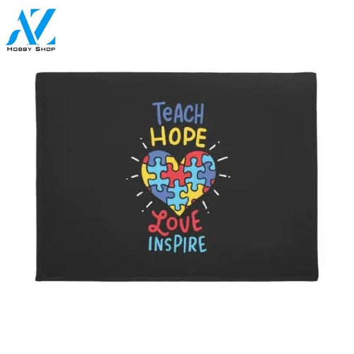 Autism Awareness - Teach Hope Love Inspire Doormat Welcome Mat House Warming Gift Home Decor Funny Doormat Gift Idea