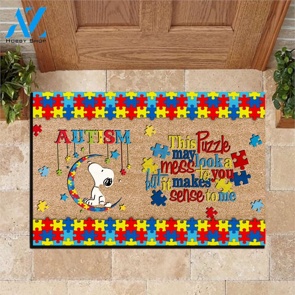 Autism Awareness - This Puzzle May Look A Mess To You But It Makes Sense To Me Doormat Welcome Mat House Warming Gift Home Decor Gift for Dog Lovers Funny Doormat Gift Idea
