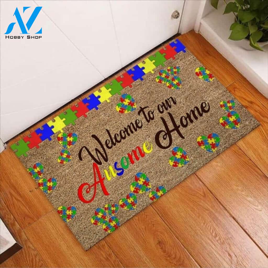 Autism Awareness - Welcome To Our Ausome Home Indoor and Outdoor Doormat Warm House Gift Welcome Mat Gift for Friend Family