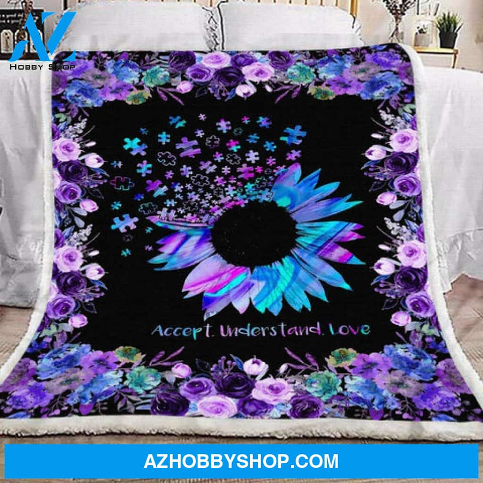 Autism Blanket, Accept Understand Love Sunflower And Roses