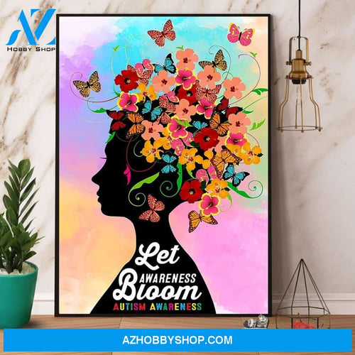 Autism Butterfly Let Awareness Bloom Autism Awareness Satin Poster Canvas Wall Decor Visual Art