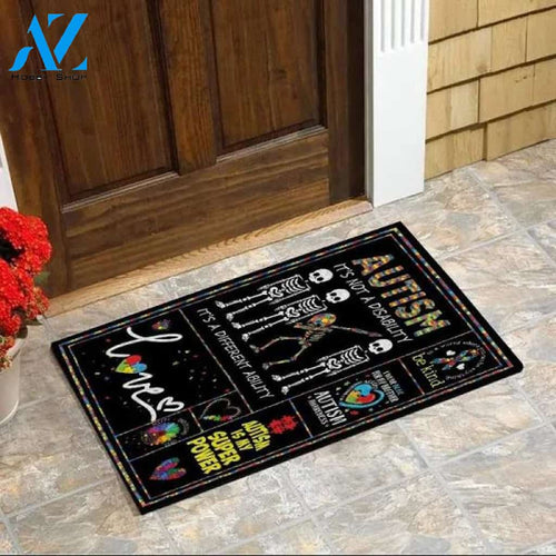Autism Its Not A Disability Its A Different Ability Dad Skeleton Autism support Doormat