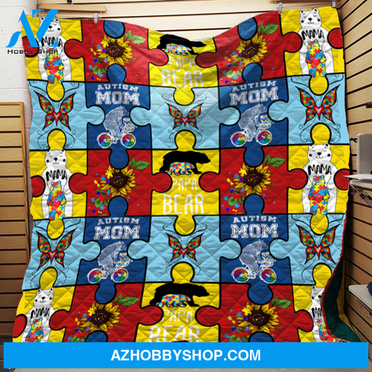 Autism Mama Papa Bear Fleece Blanket