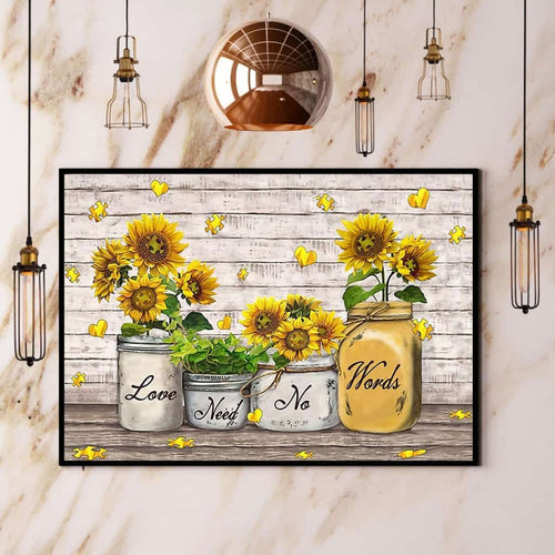 Autism Sunflower Love Needs No Words Canvas And Poster, Wall Decor Visual Art