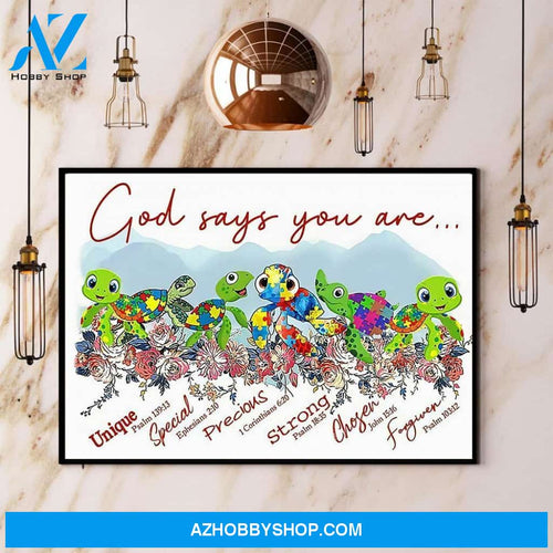Autism Turtle God Says You Are Unique Special Canvas And Poster, Wall Decor Visual Art