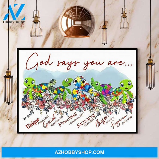 Autism Turtle God Says You Are Unique Special Canvas And Poster, Wall Decor Visual Art