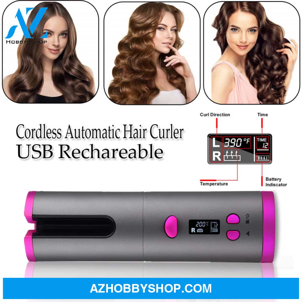 Automatic Hair Curler Curling Iron Wireless Ceramic Usb Rechargeable With Led Digital Display