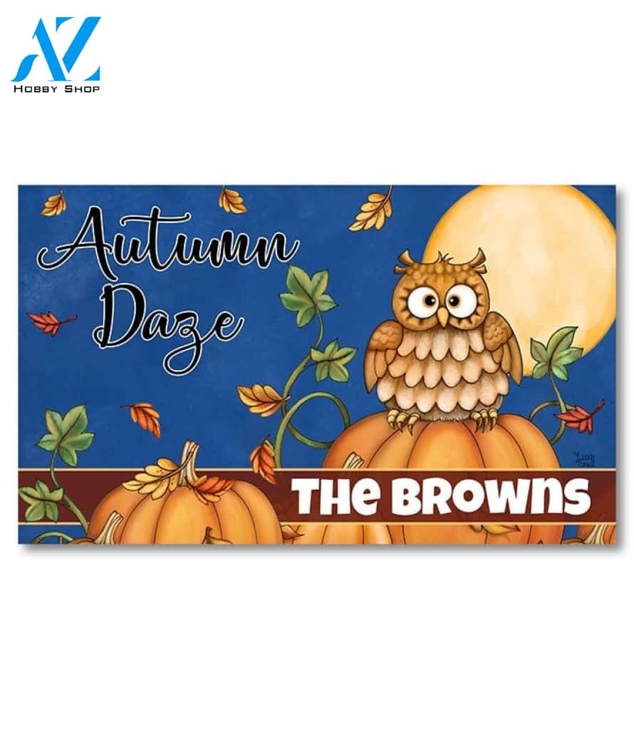 Autumn Daze Owl Personalized Doormat - 18" x 30"