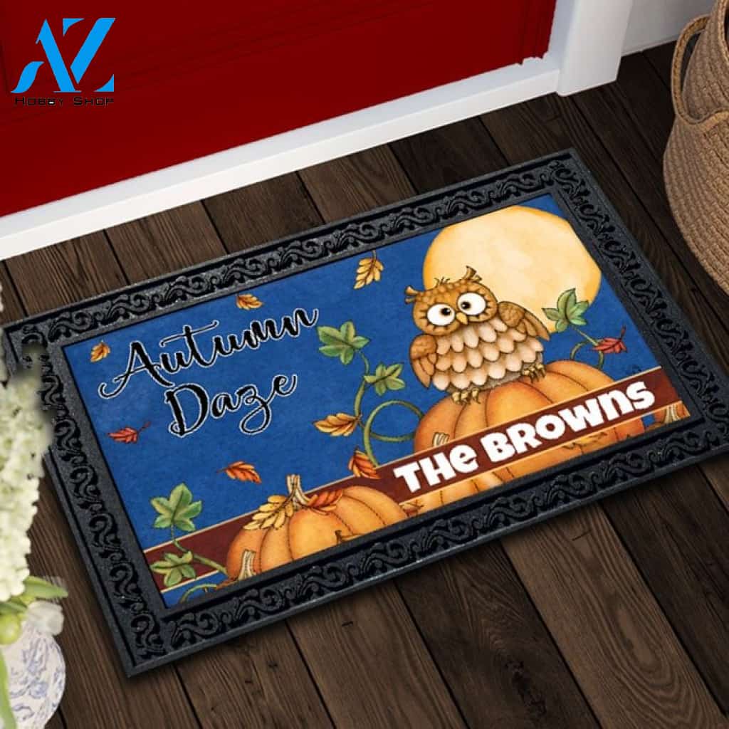 Autumn Daze Owl Personalized Doormat - 18" x 30"