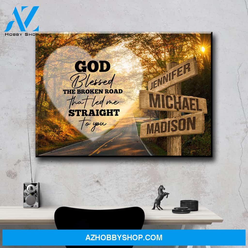 Autumn Road Heart Color - God Blessed Multi-Names Premium Canvas