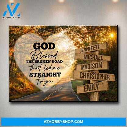 Autumn Road Heart Color - God Blessed Multi-Names Premium Canvas