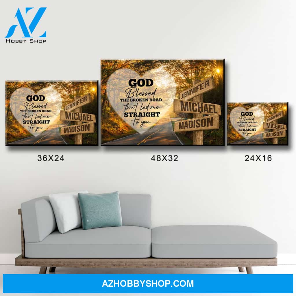 Autumn Road Heart Color - God Blessed Multi-Names Premium Canvas
