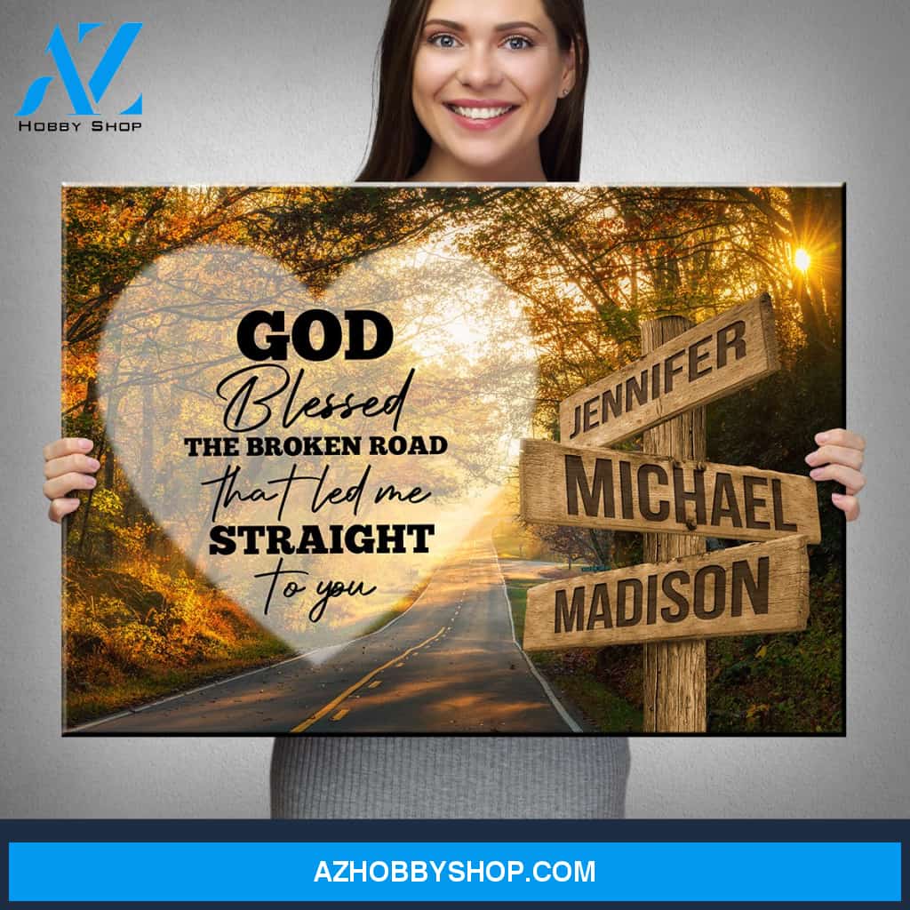 Autumn Road Heart Color - God Blessed Multi-Names Premium Canvas