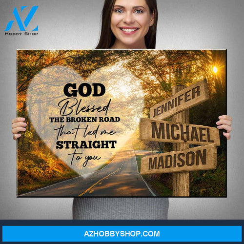 Autumn Road Heart Color - God Blessed Multi-Names Premium Canvas