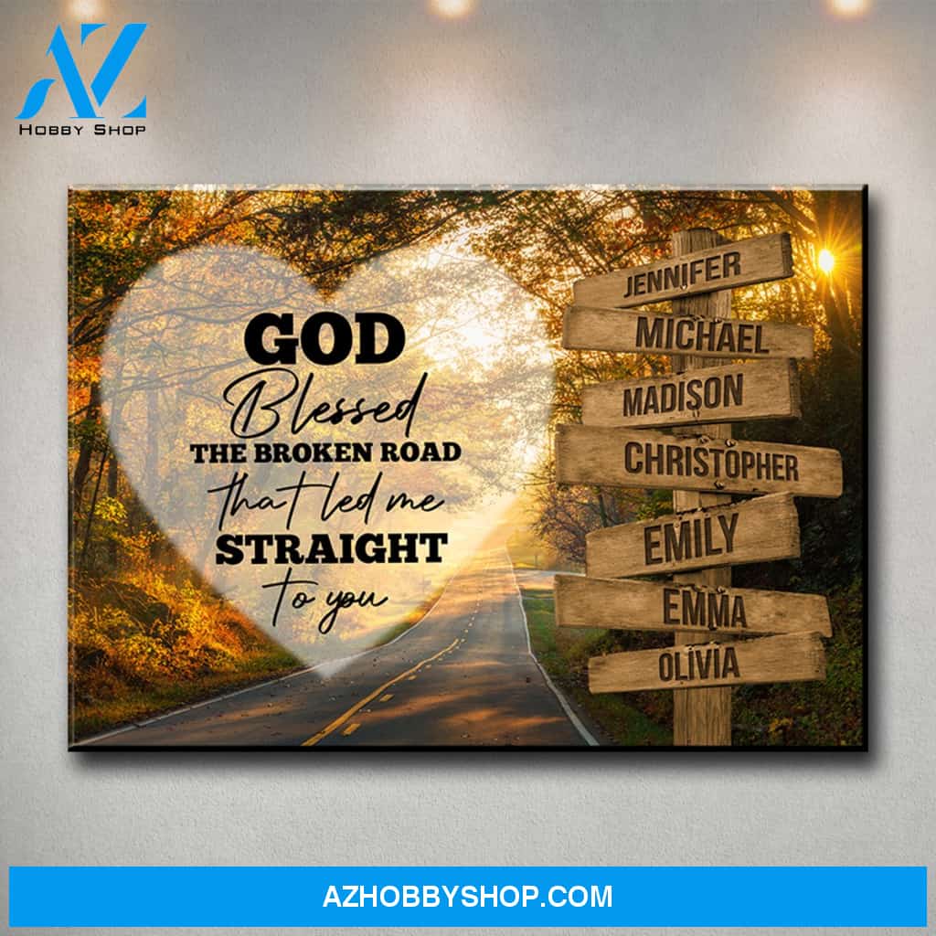Autumn Road Heart Color - God Blessed Multi-Names Premium Canvas