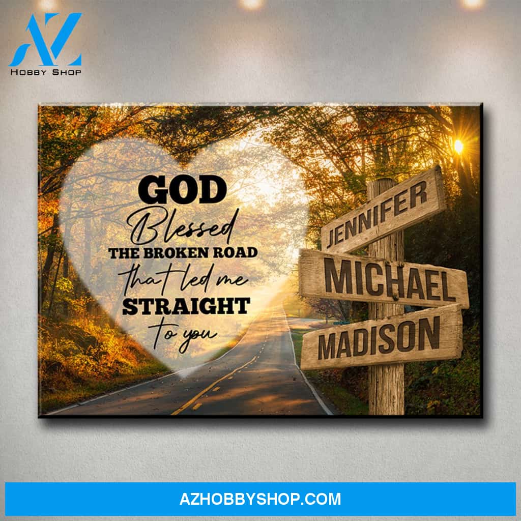 Autumn Road Heart Color - God Blessed Multi-Names Premium Canvas