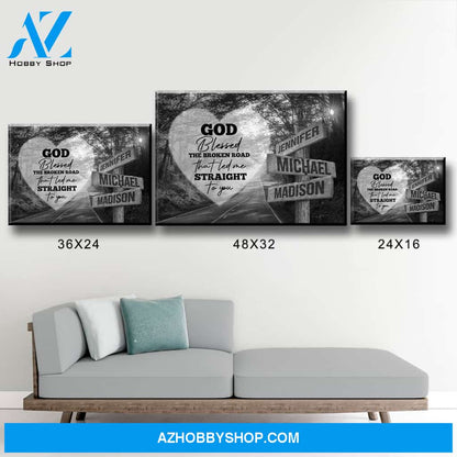 Autumn Road Heart - God Blessed Multi-Names Premium Canvas